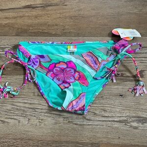 Raisins teal tropical floral bikini bottoms New